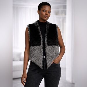 C&C’s Grey 2-toned Faux Fur Cropped Open Front Vest